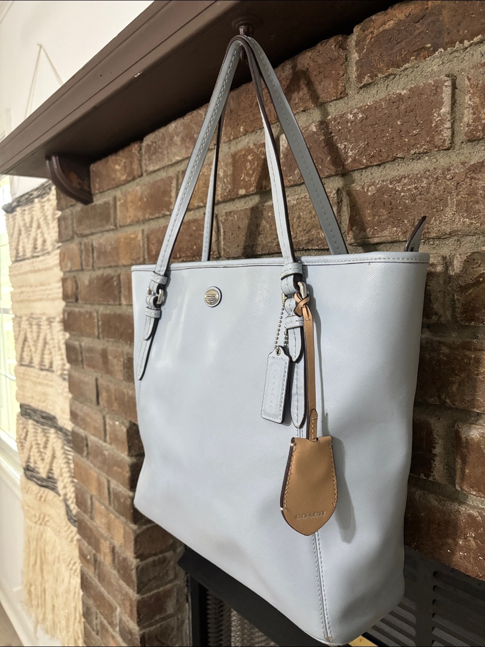Coach Peyton Leather Tote Zip Top‎ in  blue saffiano-textured Shoulder Bag - Picture 7 of 16
